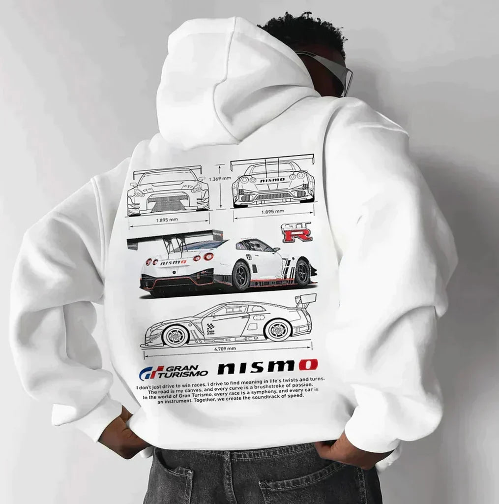 Felpa Oversize Uomo con Cappuccio e Stampa Auto – Streetwear dal Carattere Audace