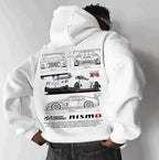 Felpa Oversize Uomo con Cappuccio e Stampa Auto – Streetwear dal Carattere Audace