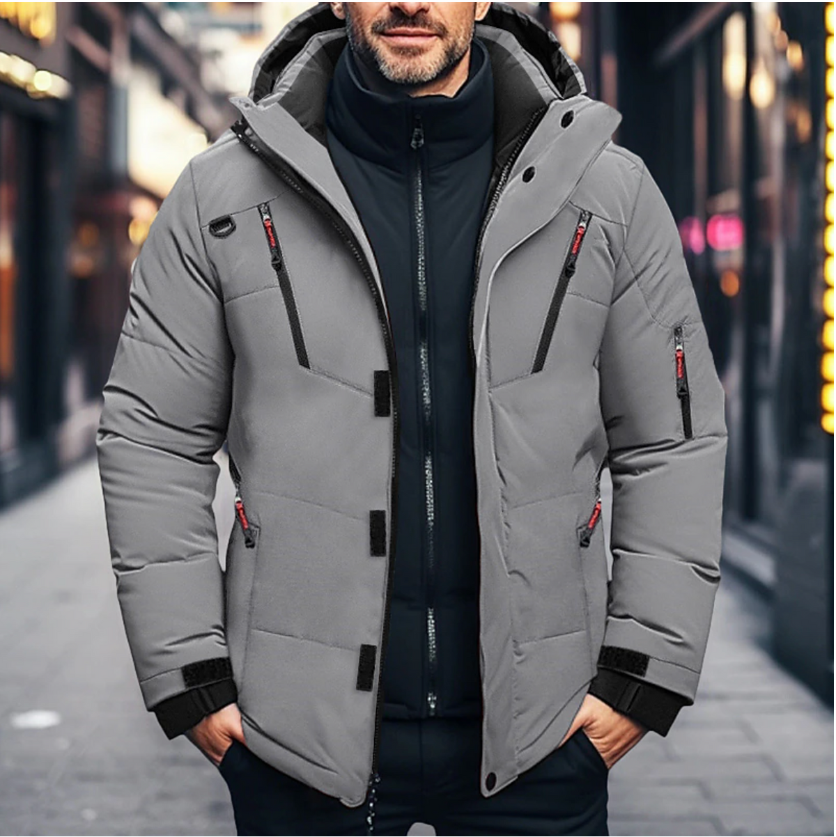 Parka invernale impermeabile da uomo con cappuccio – Veste matelassée chaude avec plusieurs poches