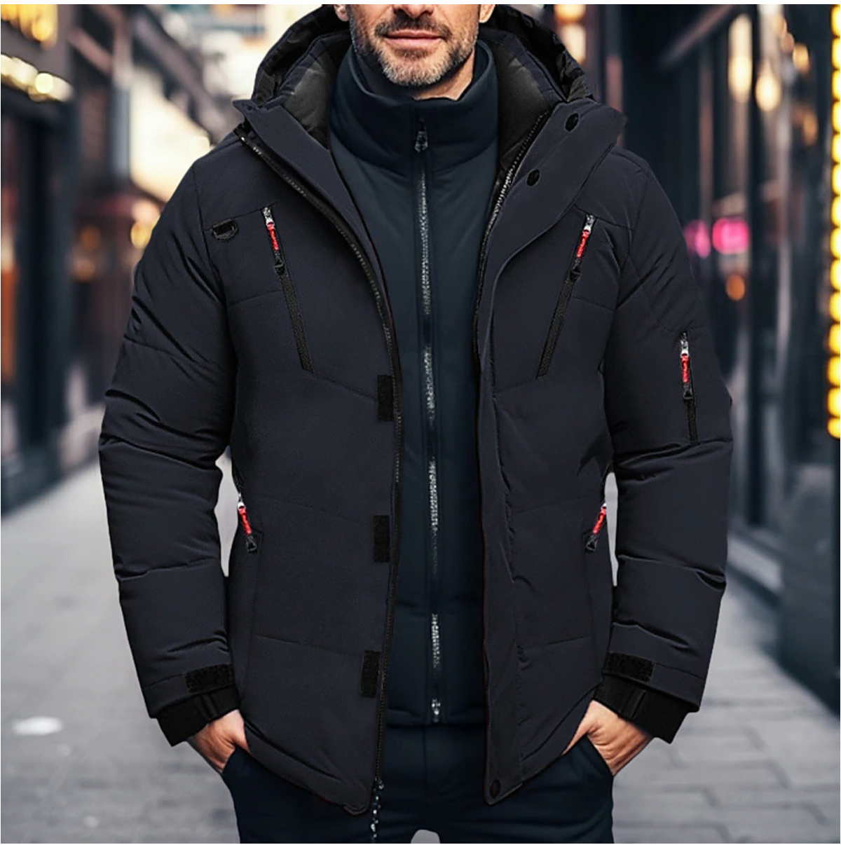 Parka invernale impermeabile da uomo con cappuccio – Veste matelassée chaude avec plusieurs poches
