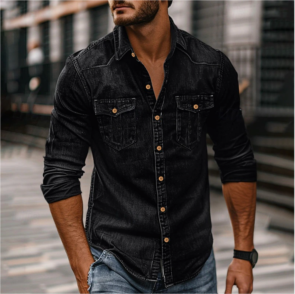 Miesten denim-paita rintataskuilla