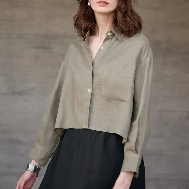 Chemise courte oversize pour femme, 100 % lin