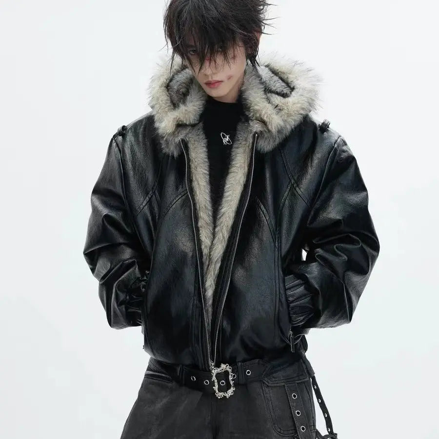Giubbotto Bomber Uomo in Ecopelle con Cappuccio in Pelliccia Sintetica – Stile Urban Invernale