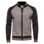 Cardigan Uomo Bicolore con Zip e Collo Alto a Coste