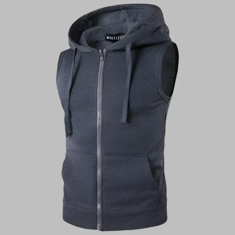 Gilet Uomo con Cappuccio e Zip – Felpa Smanicata Leggera e Casual