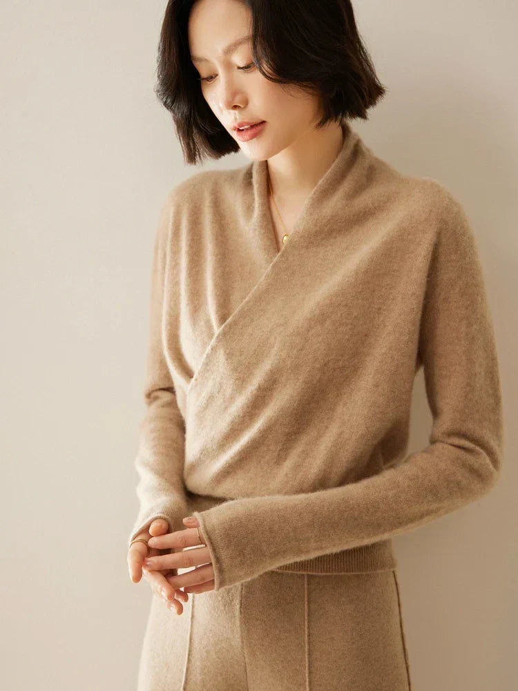 Pull femme croisé sur le devant – Élégant, ajusté et à manches longues