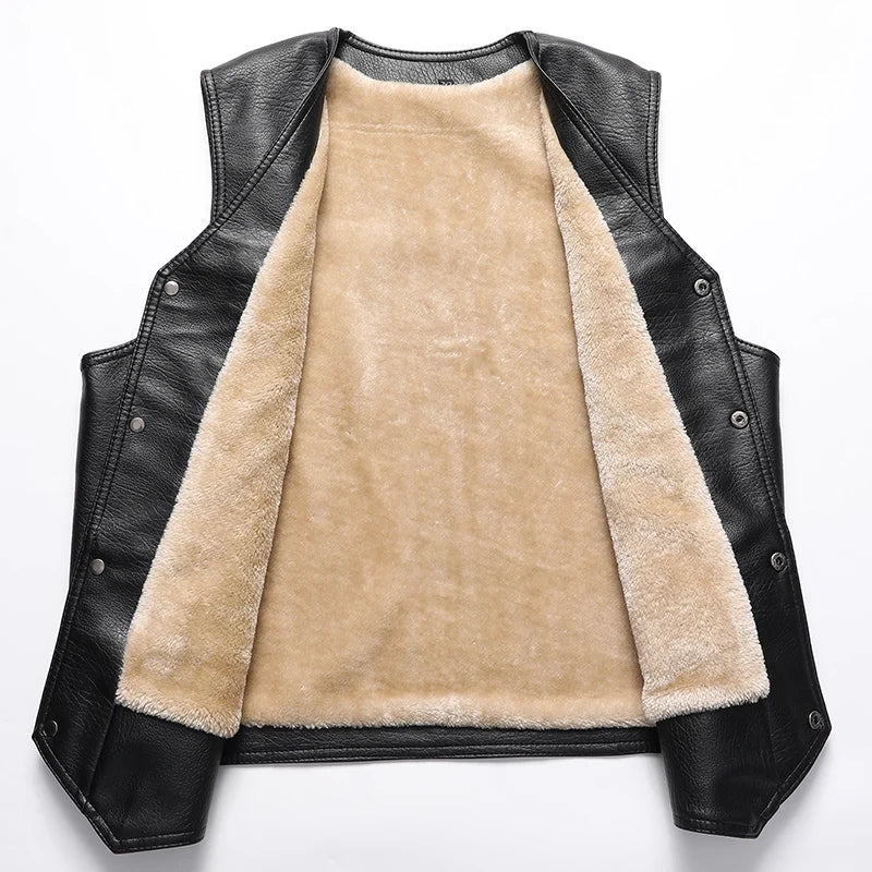 Chaleco de hombre de invierno de cuero con forro de forro polar – Calidez y estilo clásico