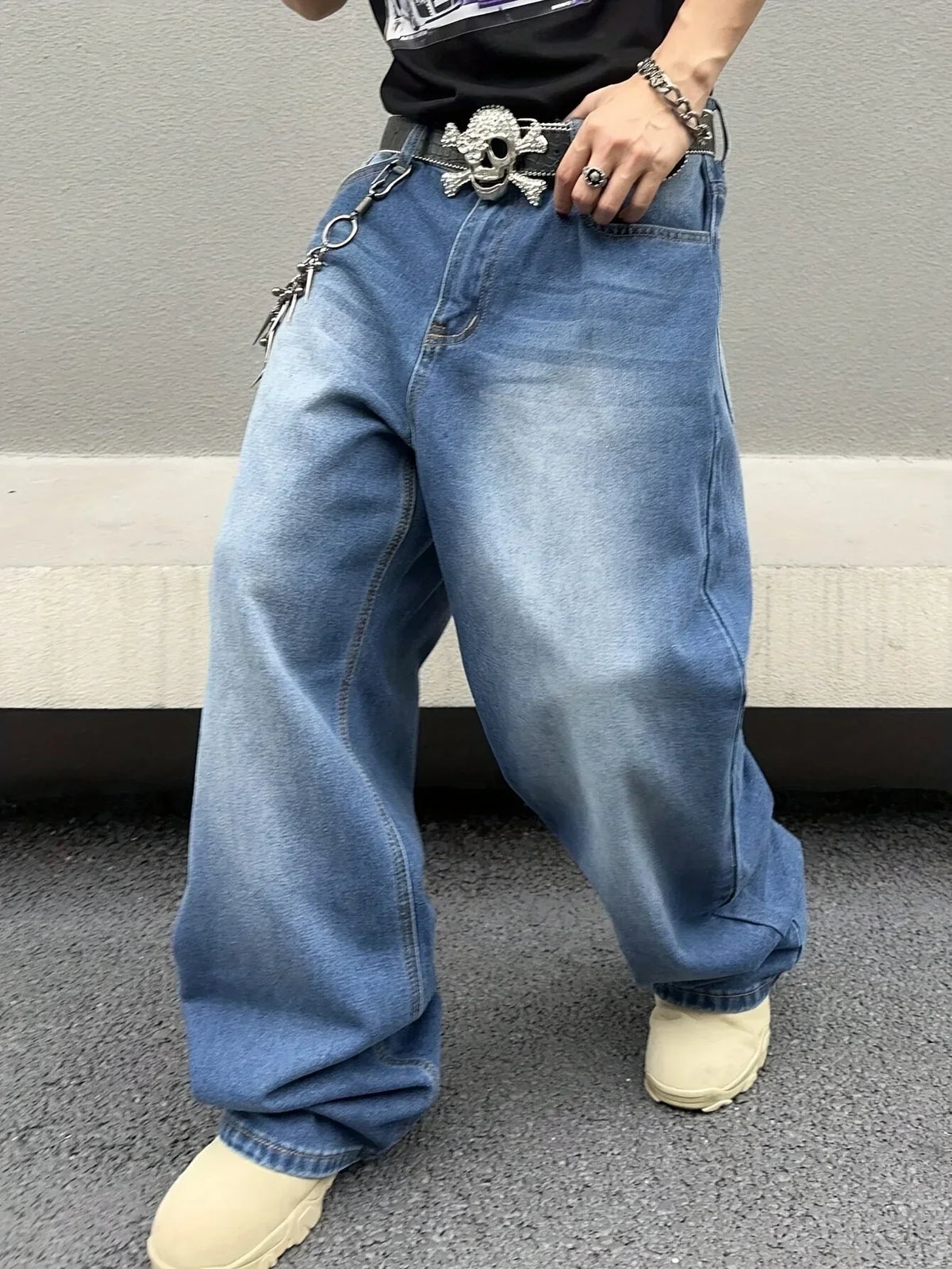 Jean baggy homme à jambe large - denim streetwear imprimé