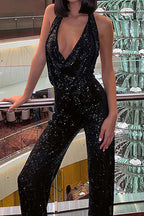 ANFINITE – Glitter Jumpsuit med Halterneck til Festlige Anledninger for Kvinder