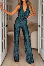 ANFINITE – Tuta Glitter con Scollo a Halter per Occasioni Festive per Donne