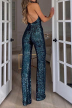 ANFINITE – Glitter Jumpsuit med Halterneck til Festlige Anledninger for Kvinder
