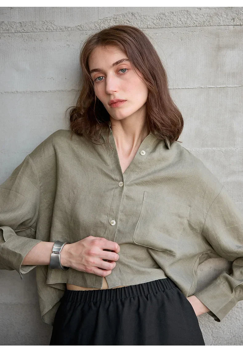 Chemise courte oversize pour femme, 100 % lin