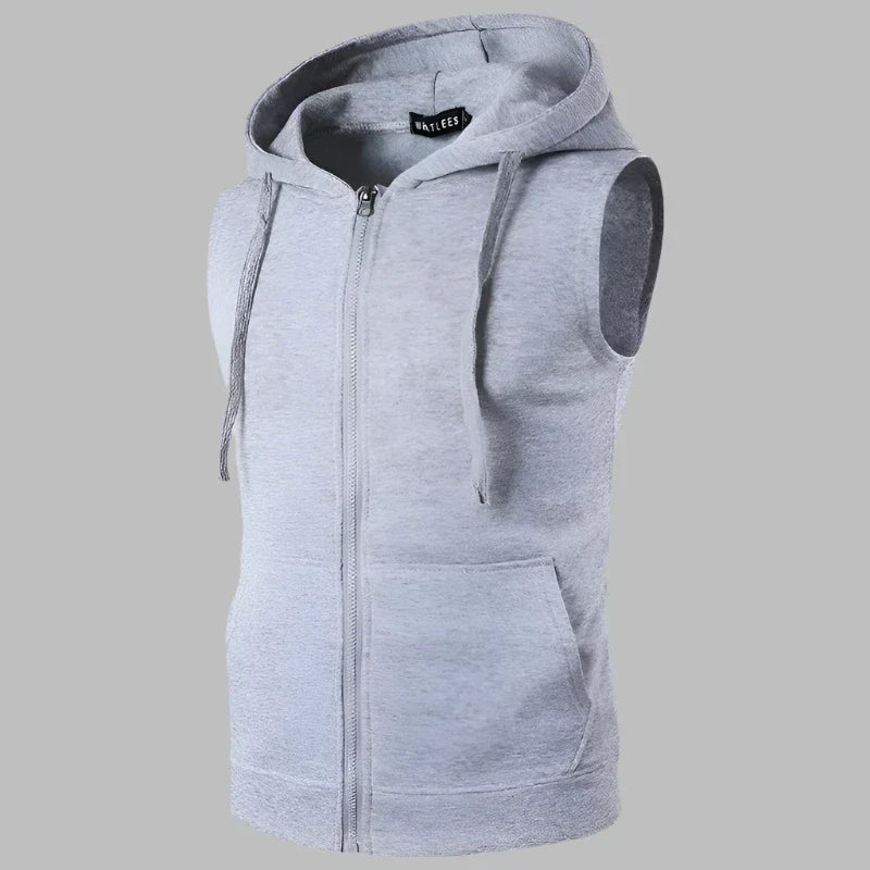 Gilet Uomo con Cappuccio e Zip – Felpa Smanicata Leggera e Casual