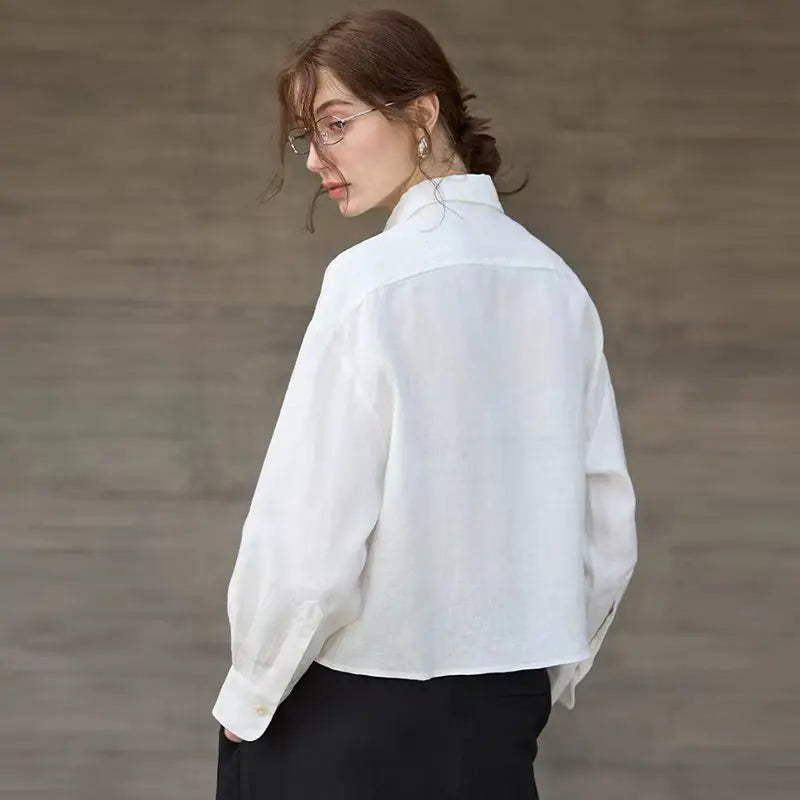 Chemise courte oversize pour femme, 100 % lin