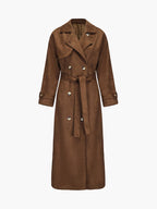 Trench maxi pour femme en imitation daim avec ceinture