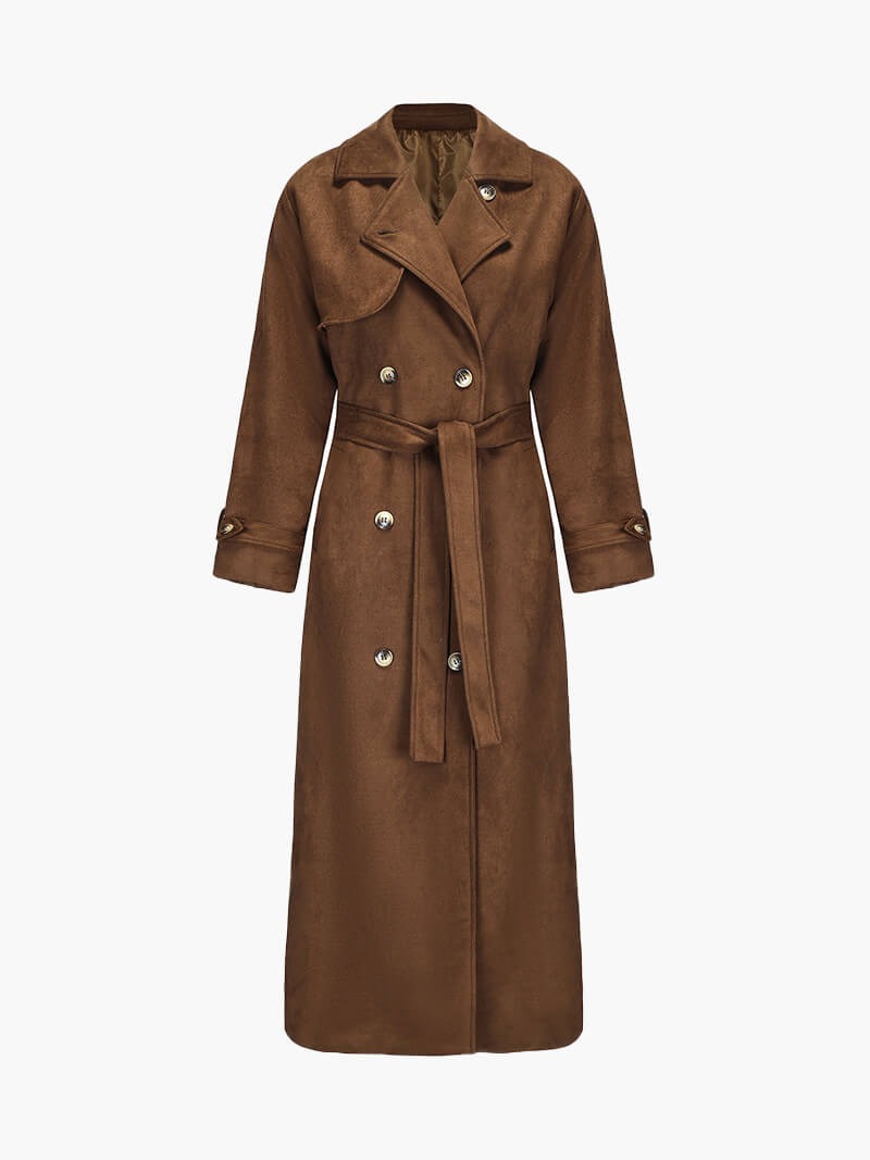 Trench maxi pour femme en imitation daim avec ceinture