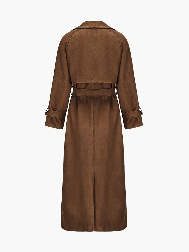 Trench maxi pour femme en imitation daim avec ceinture