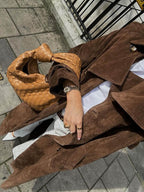 Trench maxi pour femme en imitation daim avec ceinture