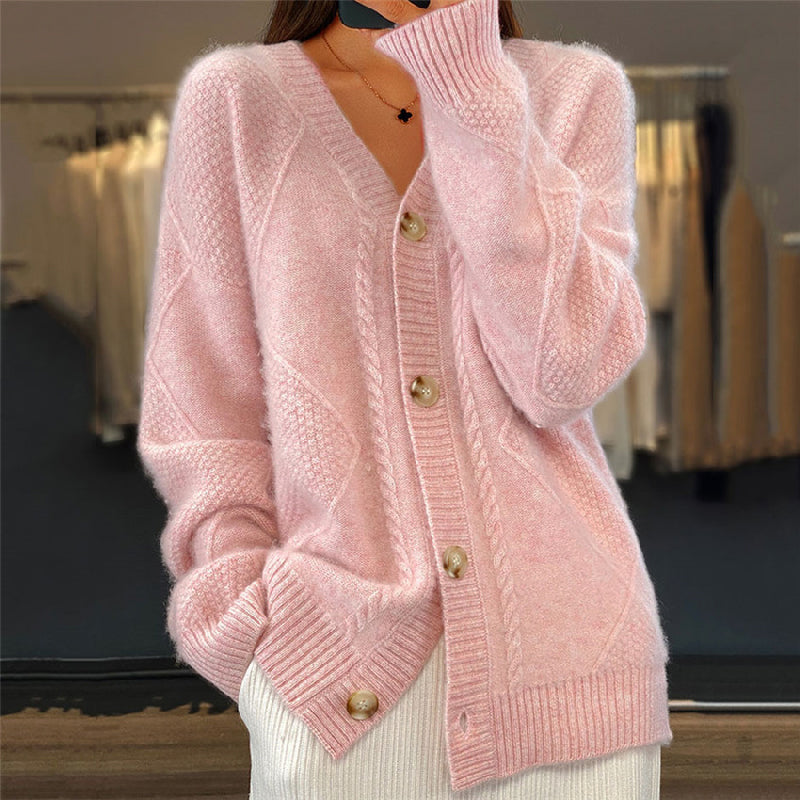 Cardigan pour femme torsadé à boutons - Doux et élégant avec col en V