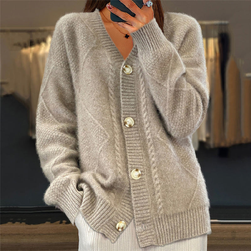 Cardigan pour femme torsadé à boutons - Doux et élégant avec col en V