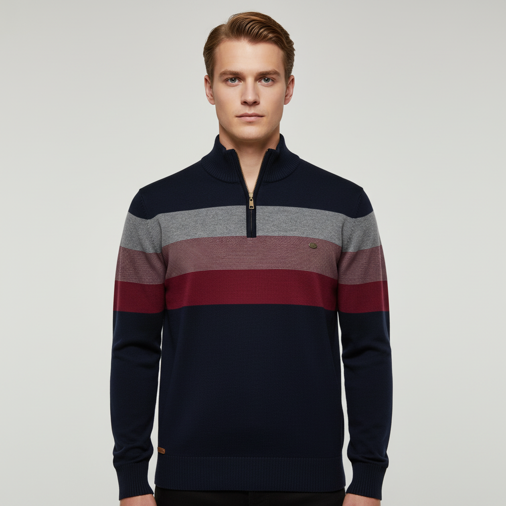 ANFINITE - Soft-Blend Sweater – Stribet Overflade & Lynlås Ventilation