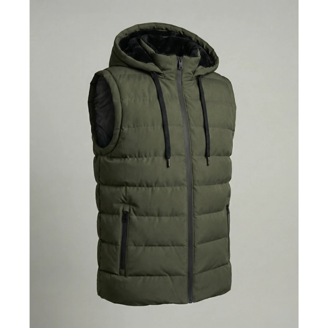 Gilet Uomo Imbottito con Cappuccio e Fodera in Pile – Calore e Comfort Invernale