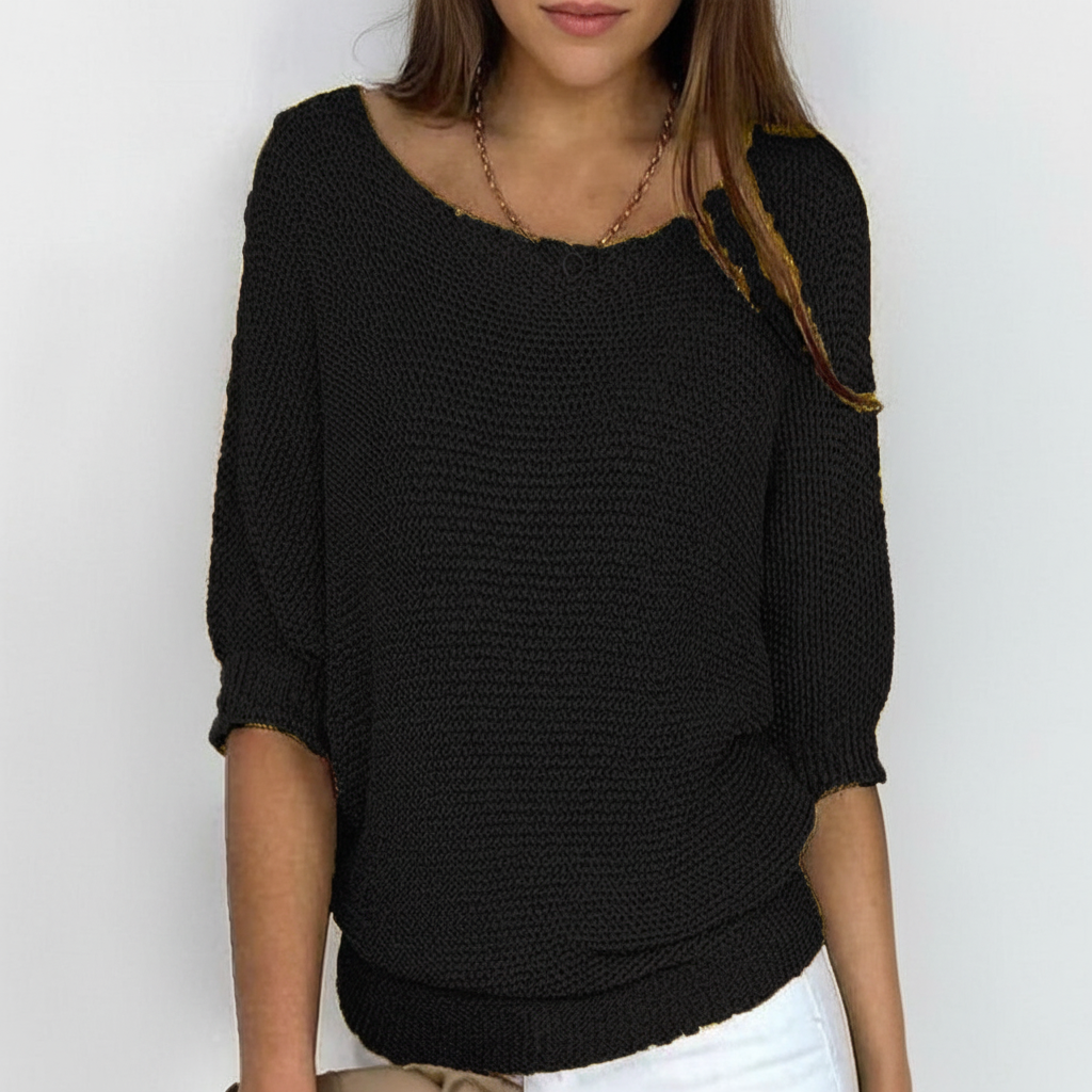 Suéter oversize de mujer de punto suave – escote amplio y mangas murciélago