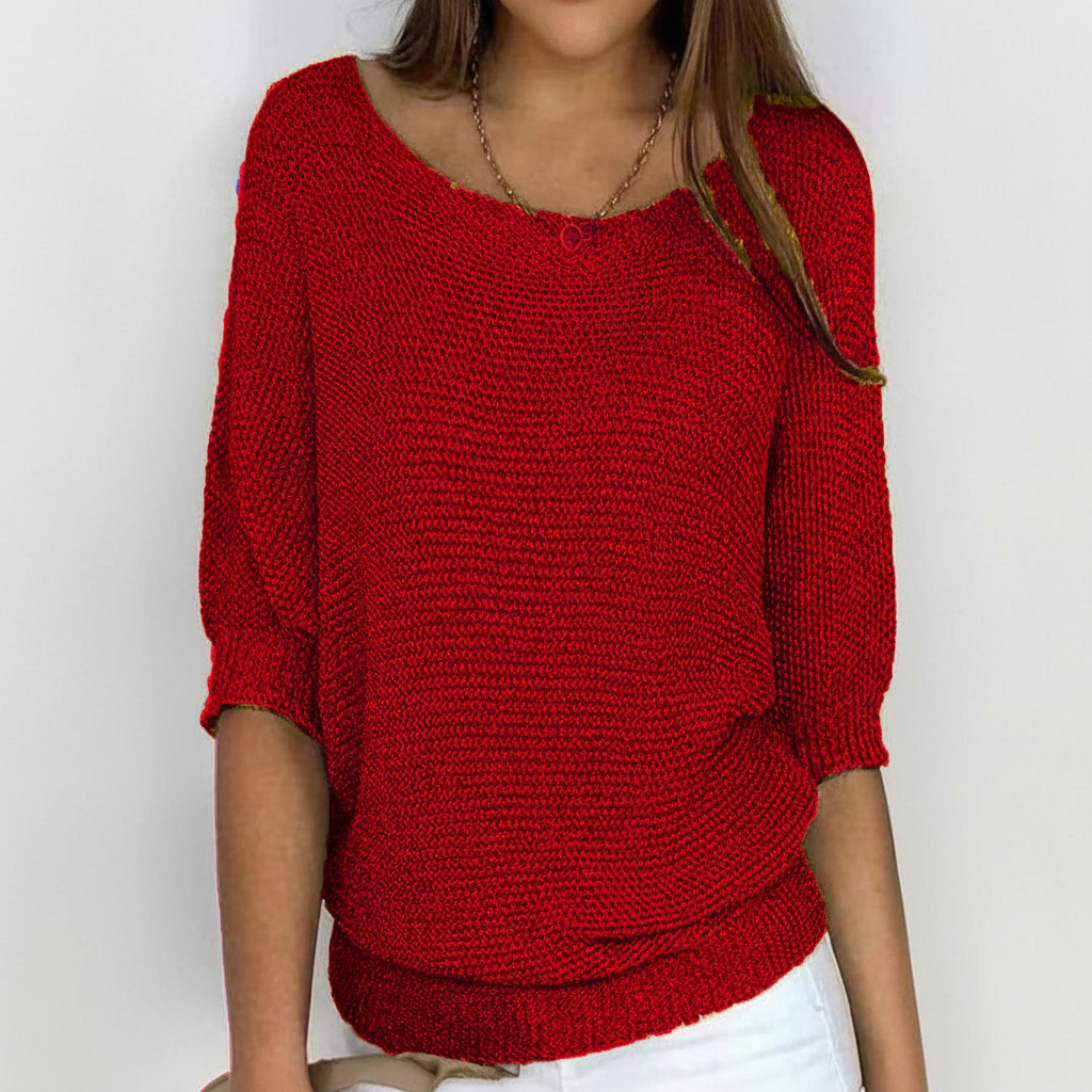 Suéter oversize de mujer de punto suave – escote amplio y mangas murciélago