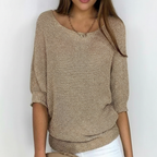 Suéter oversize de mujer de punto suave – escote amplio y mangas murciélago