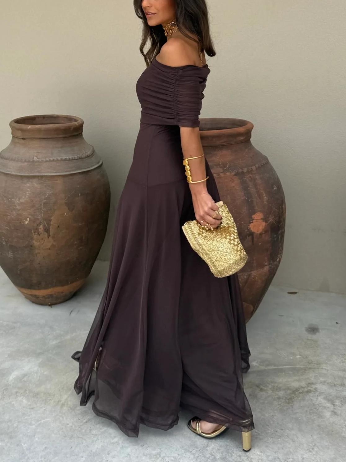 Robe maxi pour femme en chiffon à épaules dénudées