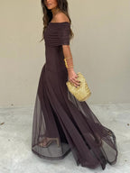 Robe maxi pour femme en chiffon à épaules dénudées