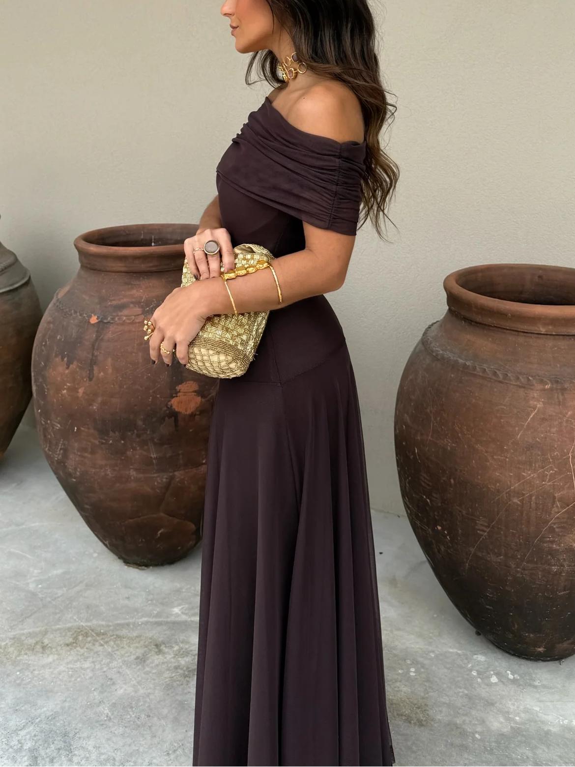Robe maxi pour femme en chiffon à épaules dénudées