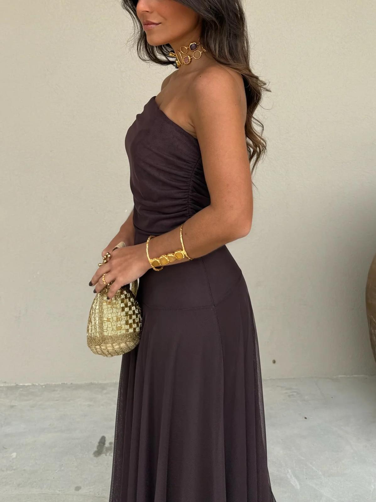 Robe maxi pour femme en chiffon à épaules dénudées