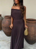 Robe maxi pour femme en chiffon à épaules dénudées