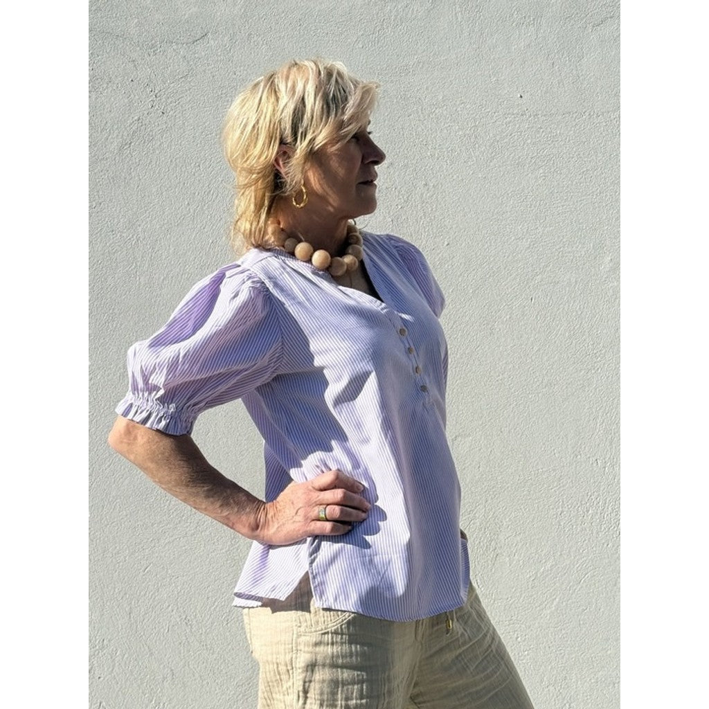 Stribet Bluse Dame V-Hals Sommerstil
