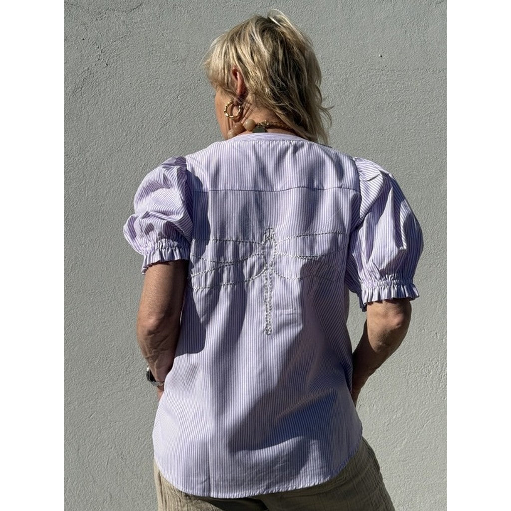 Stribet Bluse Dame V-Hals Sommerstil