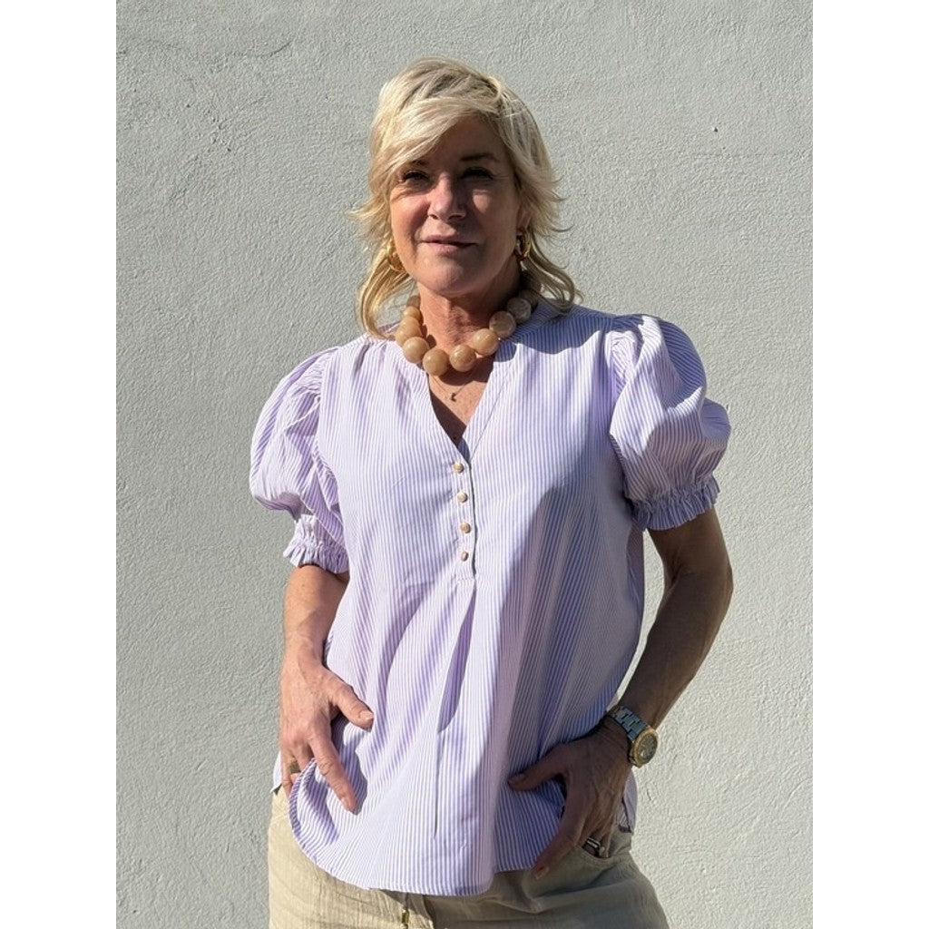 Blusa a righe da donna V-collo stile estivo