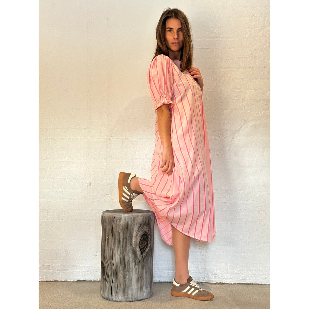 Stribet Sommerkjole V-Hals Silhuet Elegant Stil