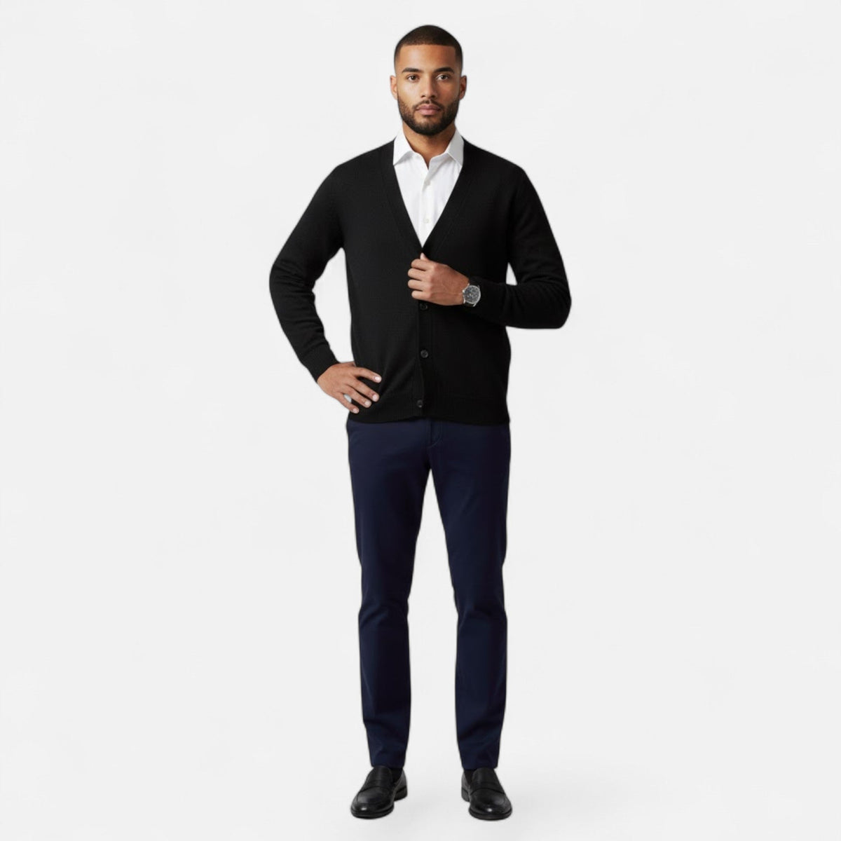 Cardigan Uomo in Misto Lana con Scollo a V e Fit Rilassato