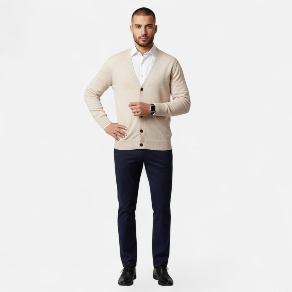 Cardigan Uomo in Misto Lana con Scollo a V e Fit Rilassato