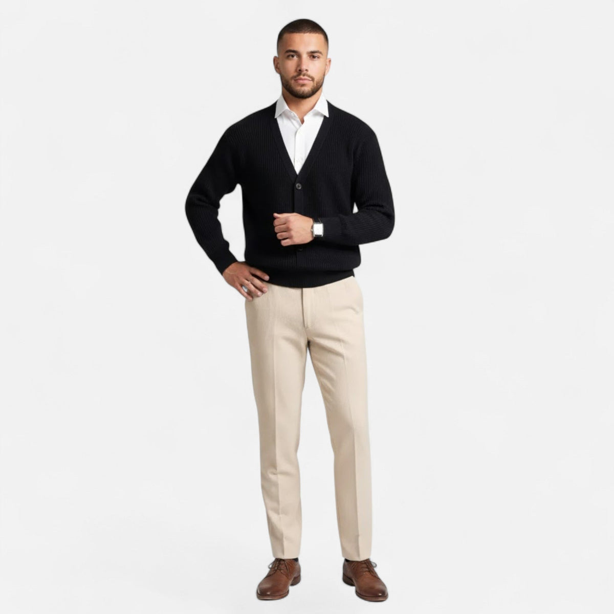 Cardigan Uomo in Misto Lana con Scollo a V e Fit Rilassato