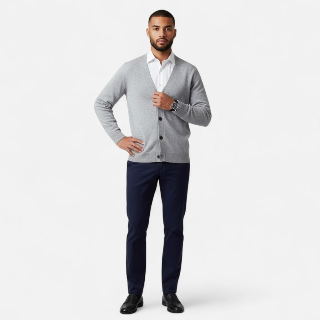Cardigan Uomo in Misto Lana con Scollo a V e Fit Rilassato