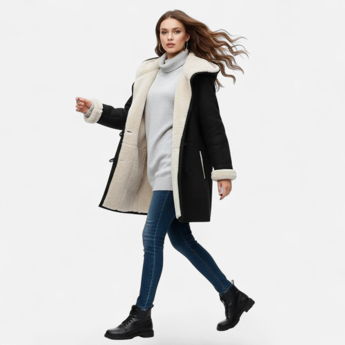 Cappotto Invernale Donna con Cappuccio e Bottoni