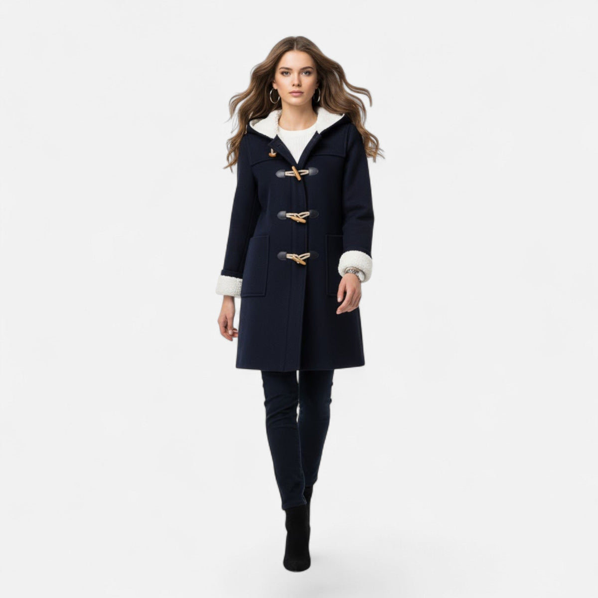 Cappotto Invernale Donna con Cappuccio e Bottoni