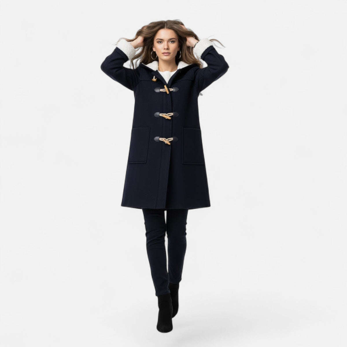 Cappotto Invernale Donna con Cappuccio e Bottoni