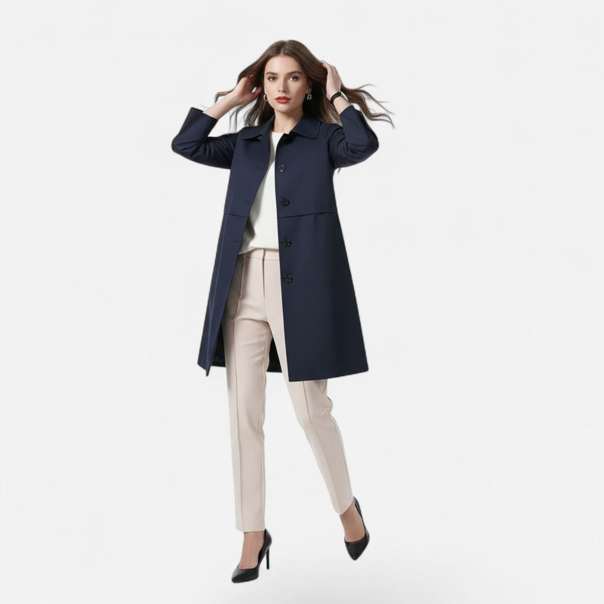 Trench Donna Midi in Misto Lana dal Taglio Elegante