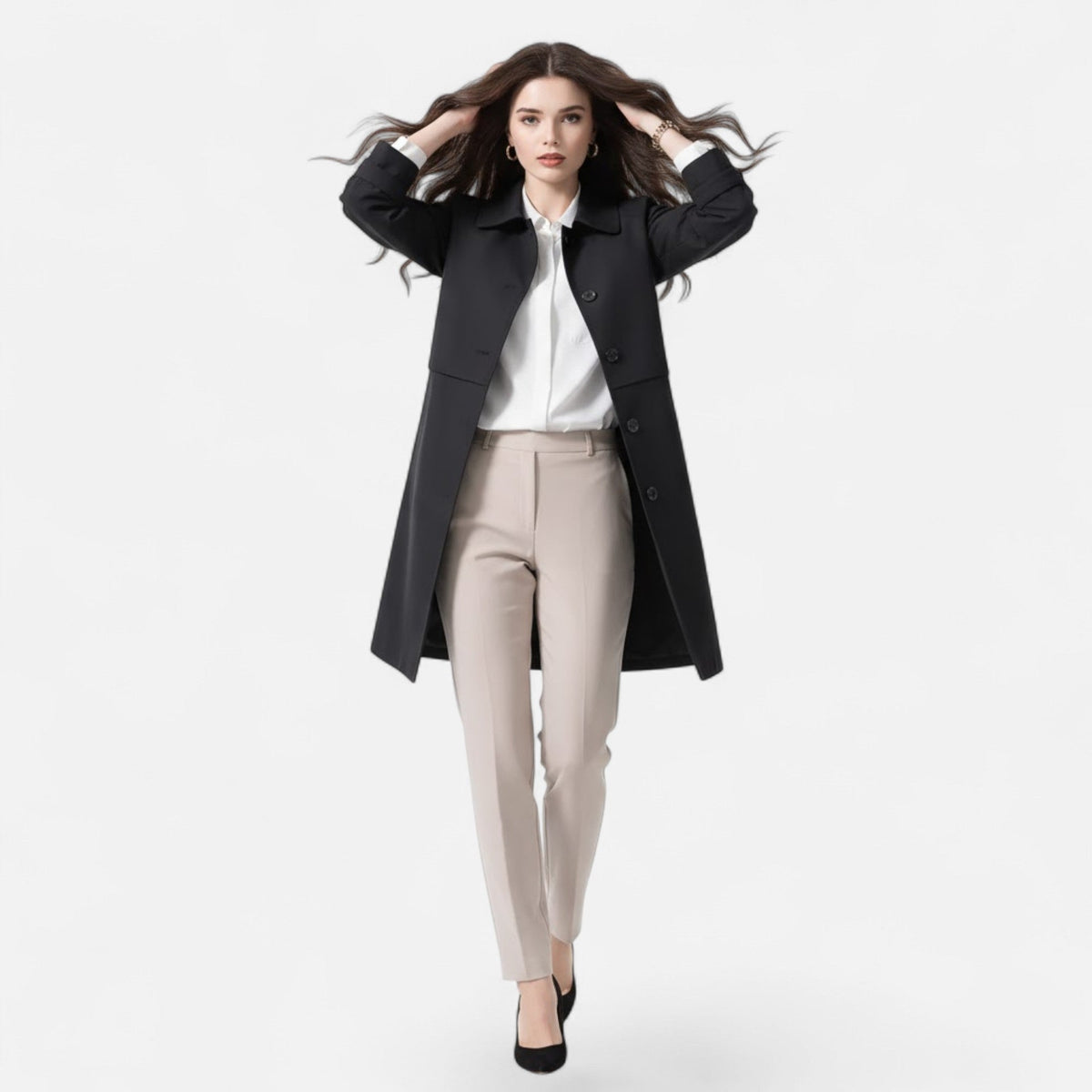 Trench Donna Midi in Misto Lana dal Taglio Elegante