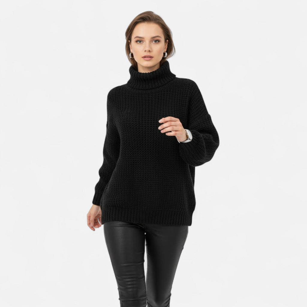 Pull femme Valmonti à col montant en laine mélangée – Élégant tricot épais