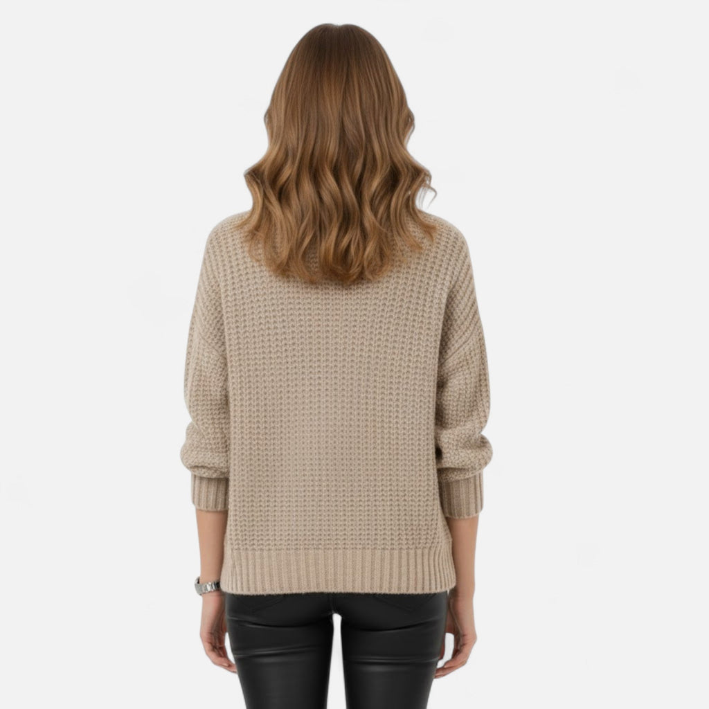 Pull femme Valmonti à col montant en laine mélangée – Élégant tricot épais