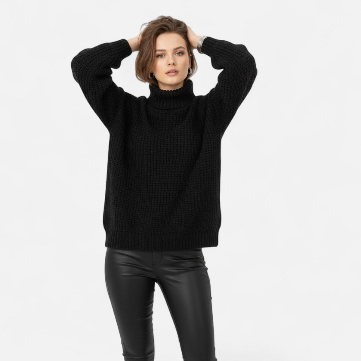 Pull femme Valmonti à col montant en laine mélangée – Élégant tricot épais